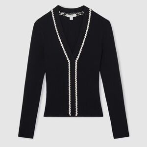 REISS- Navy/White Ribbed Sweater Top